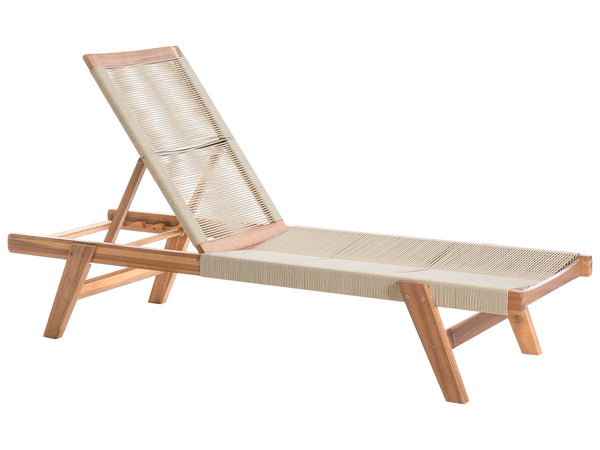 Wooden Reclining Sun Lounger Beige Prossedi
