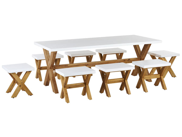 Olbia Garden Dining Set with Stools 8 Seater Concrete White