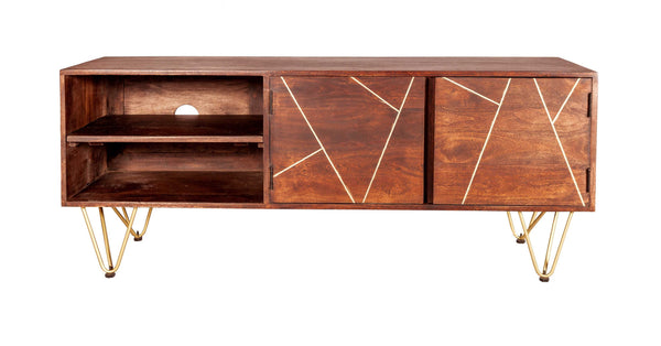 Dark Wood & Gold Plasma Retro Media TV Unit 2 Door 2 Shelf