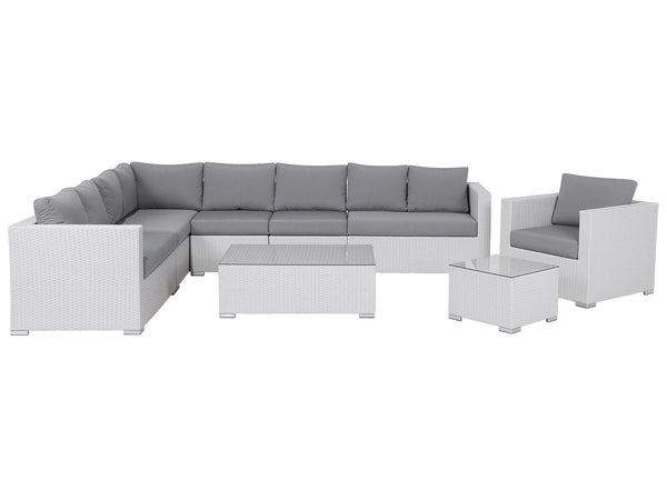 Garden Lounge Set with Table 8 Seater XXL Right Hand Modular PE Rattan White