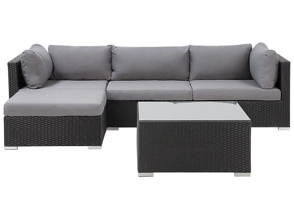 Garden Corner Sofa with Table 4 Seater SANO Right Hand Modular PE Rattan Black