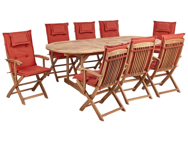 Maui II Garden Dining Set 8 Seater with Cushions Acacia Wood Dark Red