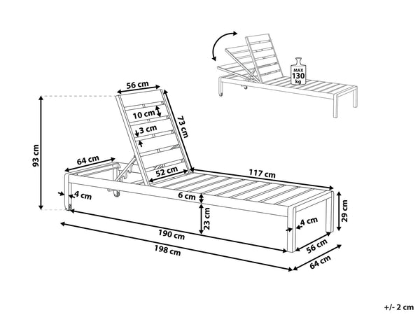 Aluminium Reclining Sun Lounger Light Wood and Black Nardo