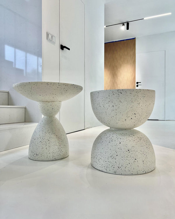 Caoria Accent Side Table Off-White Terazzo Effect