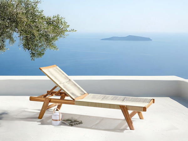 Wooden Reclining Sun Lounger Beige Prossedi