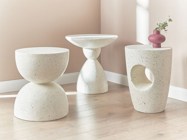 Caoria Accent Side Table Off-White Terazzo Effect
