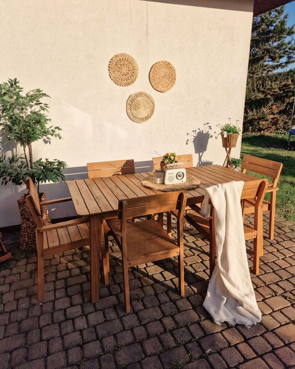 Fornelli Garden Dining Set 6 Seater Acacia Wood Brown