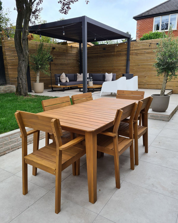 Fornelli Garden Dining Set 6 Seater Acacia Wood Brown