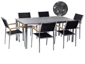 Cosoleto / Grosseto Garden Dining Set 6 Seater Tempered Glass Granite Effect Black