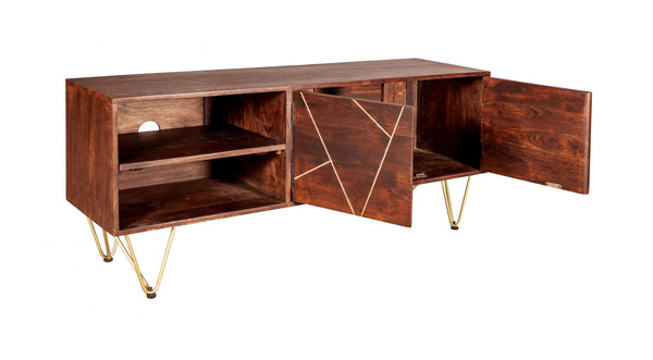 Dark Wood & Gold Plasma Retro Media TV Unit 2 Door 2 Shelf
