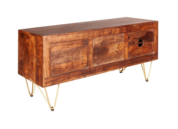 Dark Wood & Gold Plasma Retro Media TV Unit 2 Door 2 Shelf