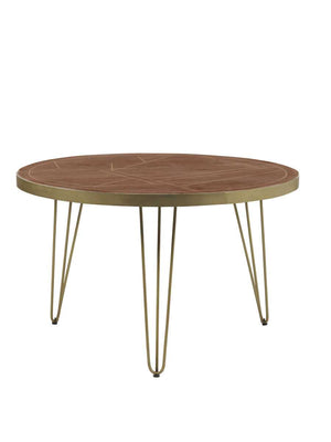 Dark Wood & Gold Retro Round Dining Table 120cm