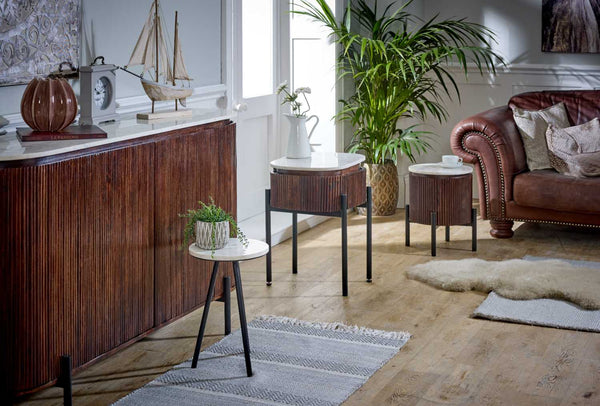 Opal Mango Wood Bedside Table With Marble Top & Metal Legs
