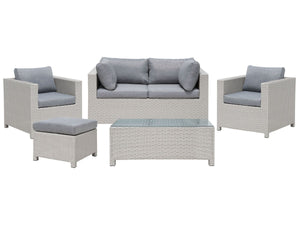 Garden Lounge Set with Table and Ottoman 4 Seater MILANO PE Rattan Light Grey