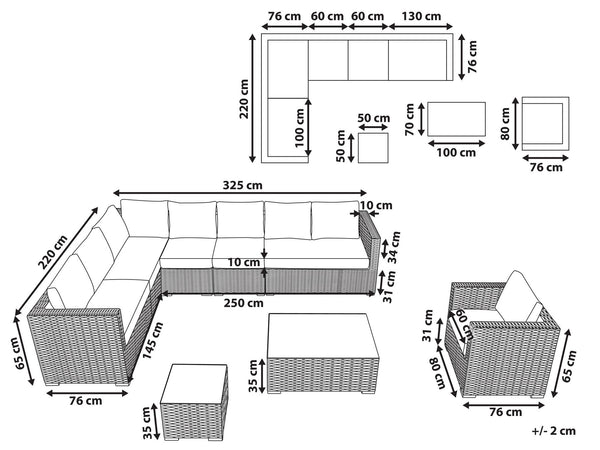 Garden Lounge Set with Table 8 Seater XXL Right Hand Modular PE Rattan White