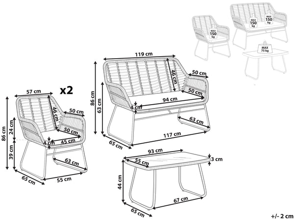 Garden Lounge Set with Table 4 Seater Minori PE Rattan Beige