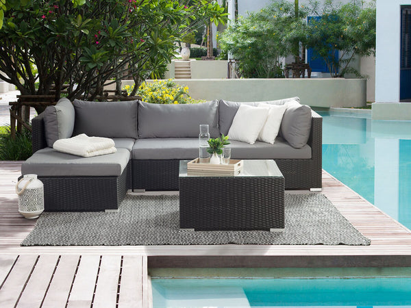 Garden Corner Sofa with Table 4 Seater SANO Right Hand Modular PE Rattan Black