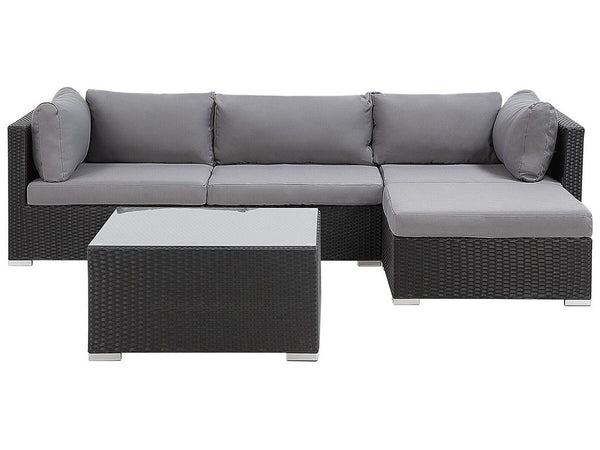 Garden Corner Sofa with Table 4 Seater SANO Right Hand Modular PE Rattan Black