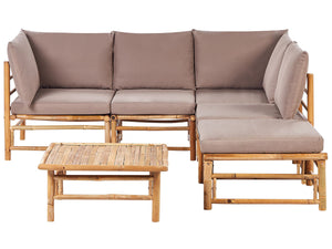 Garden Corner Sofa with Table 5 Seater CERRETO Left Hand Bamboo Wood Taupe