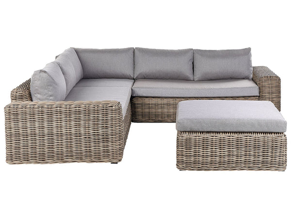 Garden Corner Sofa with Ottoman 6 Seater Palermo Modular PE Rattan Light Brown