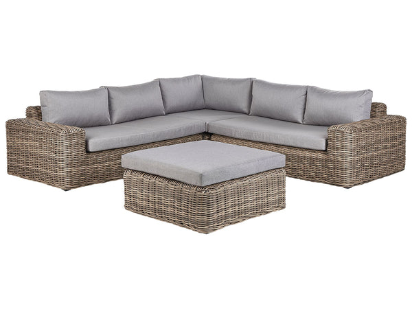 Garden Corner Sofa with Ottoman 6 Seater Palermo Modular PE Rattan Light Brown