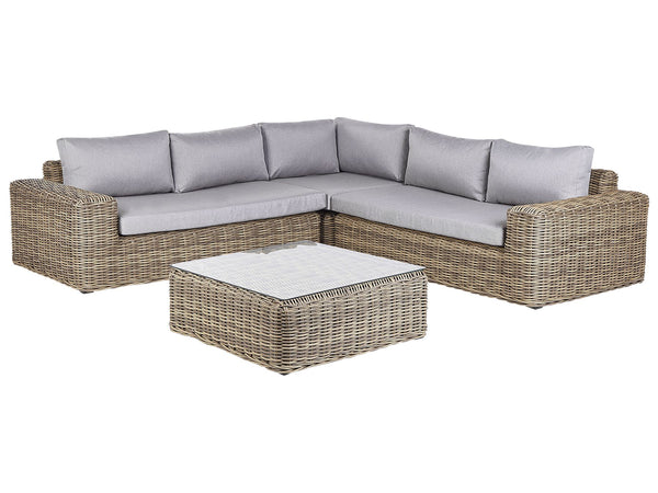 Garden Corner Sofa with Ottoman 6 Seater Palermo Modular PE Rattan Light Brown