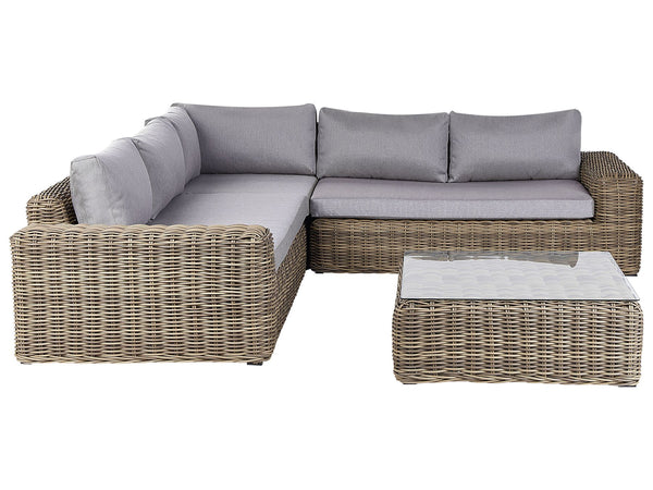 Garden Corner Sofa with Ottoman 6 Seater Palermo Modular PE Rattan Light Brown