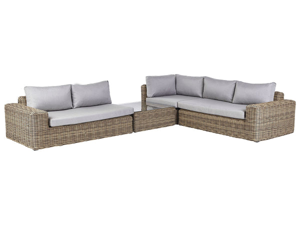 Garden Corner Sofa with Ottoman 6 Seater Palermo Modular PE Rattan Light Brown