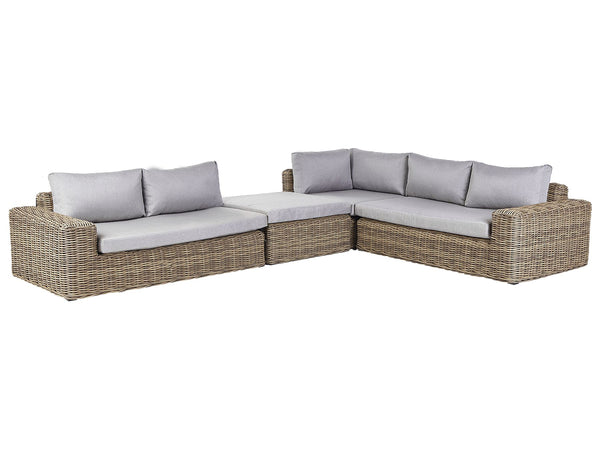 Garden Corner Sofa with Ottoman 6 Seater Palermo Modular PE Rattan Light Brown