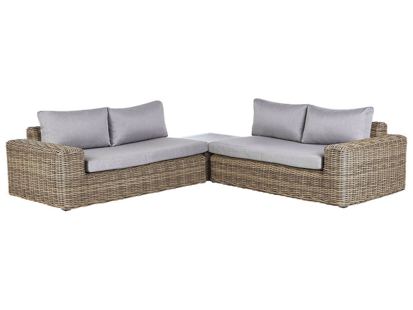 Garden Corner Sofa with Ottoman 6 Seater Palermo Modular PE Rattan Light Brown
