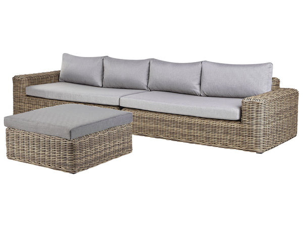 Garden Corner Sofa with Ottoman 6 Seater Palermo Modular PE Rattan Light Brown