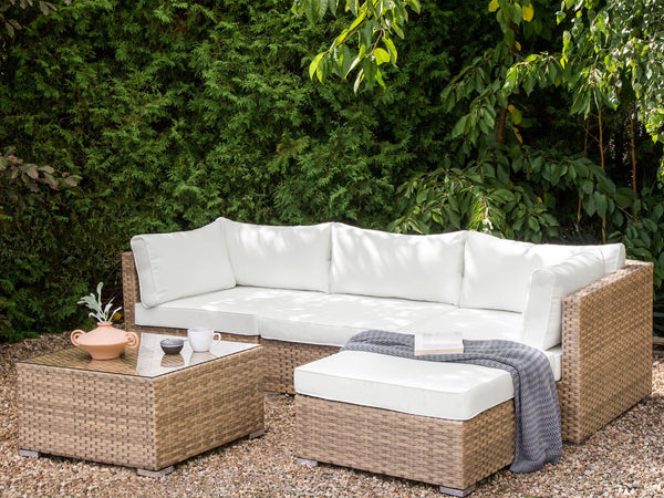 Garden Corner Sofa with Table 4 Seater SANO Left Hand Modular PE Rattan Natural