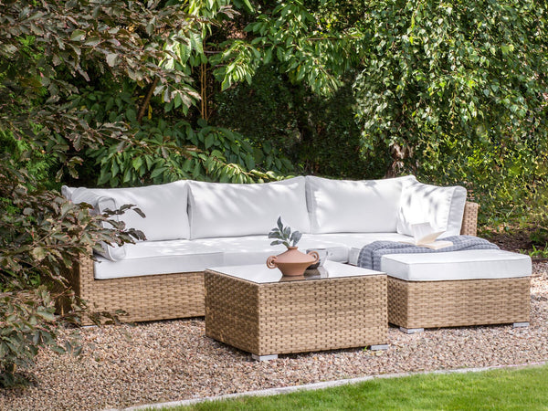 Garden Corner Sofa with Table 4 Seater SANO Left Hand Modular PE Rattan Natural