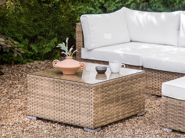 Garden Corner Sofa with Table 4 Seater SANO Left Hand Modular PE Rattan Natural