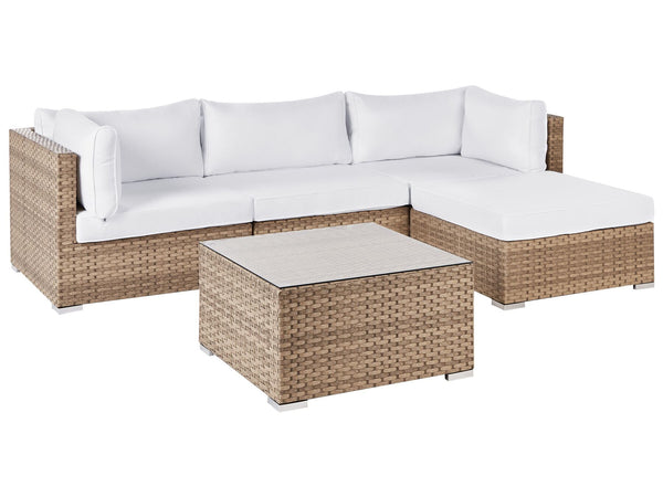 Garden Corner Sofa with Table 4 Seater SANO Left Hand Modular PE Rattan Natural