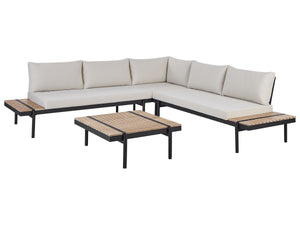 Garden Corner Sofa with Table 5 Seater BELLARIVA Eucalyptus Wood Off-White