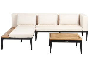 Garden Corner Sofa with Table 3 Seater BRACCIANO Right Hand Certified Acacia Wood Light Beige