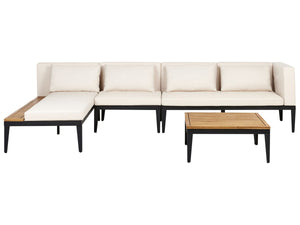 Garden Corner Sofa with Table 4 Seater Bracciano Right Hand Certified Acacia Wood Light Beige