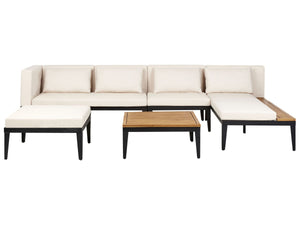 Garden Lounge Set with Table and Ottoman 4 Seater Bracciano Left Hand Certified Acacia Wood Light Beige