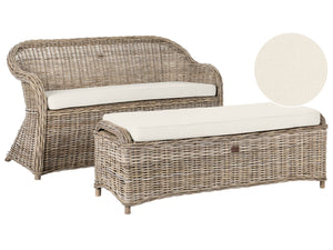 Garden Sofa with Ottoman 2 Seater SUSUA Rattan Natural