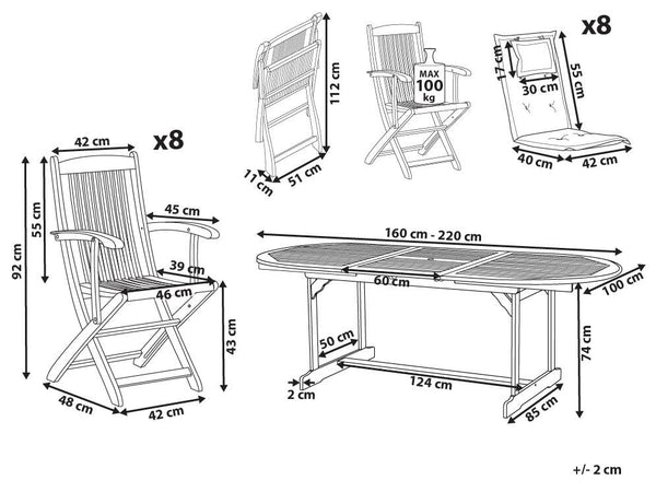 Maui II Garden Dining Set 8 Seater with Cushions Acacia Wood Dark Red
