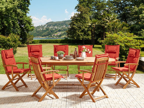 Maui II Garden Dining Set 8 Seater with Cushions Acacia Wood Dark Red